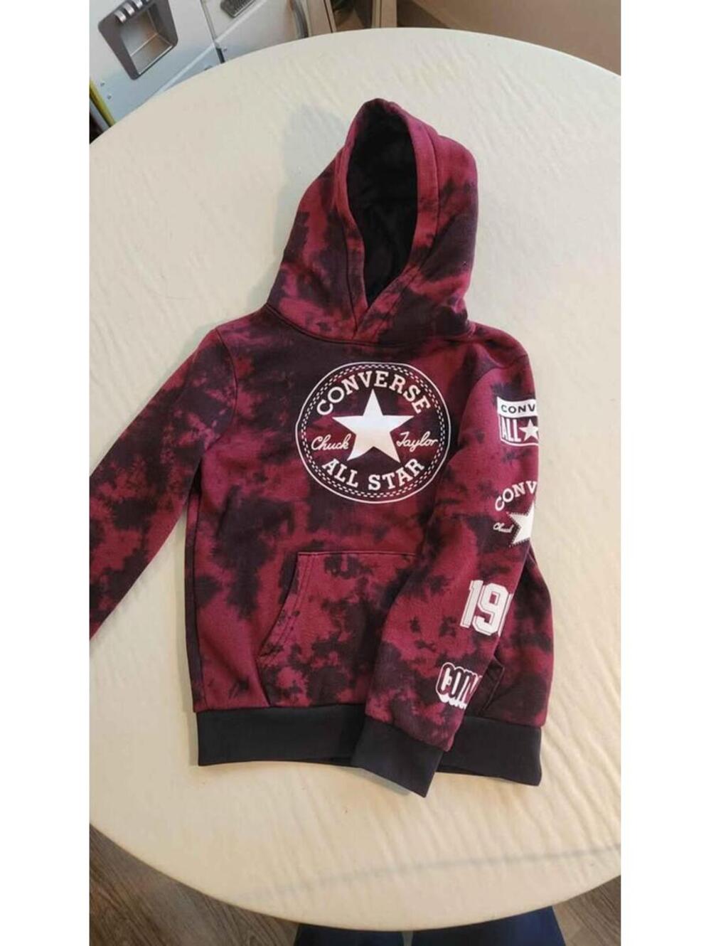 CONVERSE ALL STAR HOODIE SZ 7 Maroon & Black Tie Dye with Kangaroo Pouch